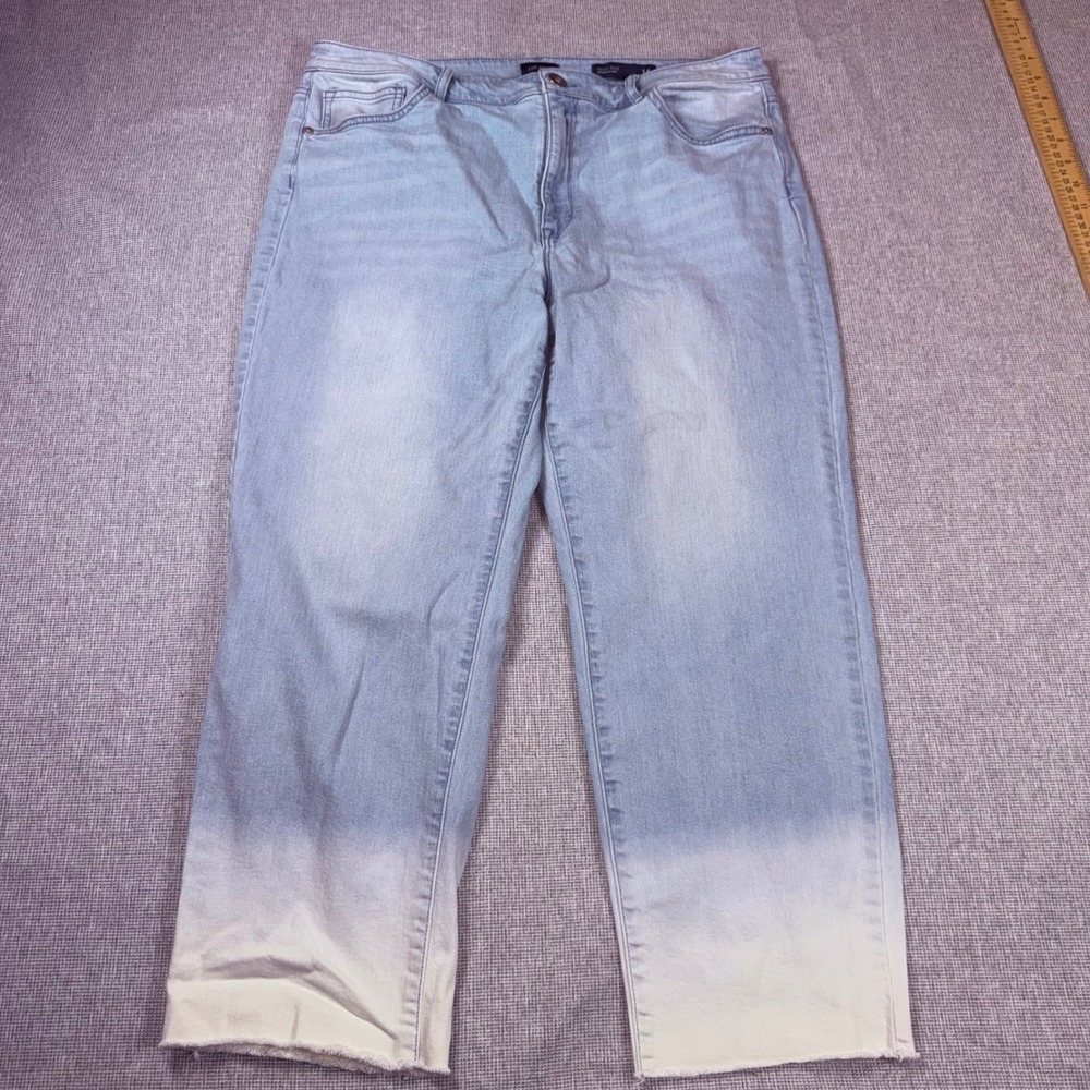 J.Jill Denim High Rise Straight Leg Ombre Dip Dye Jeans Light Wash Blue 14P